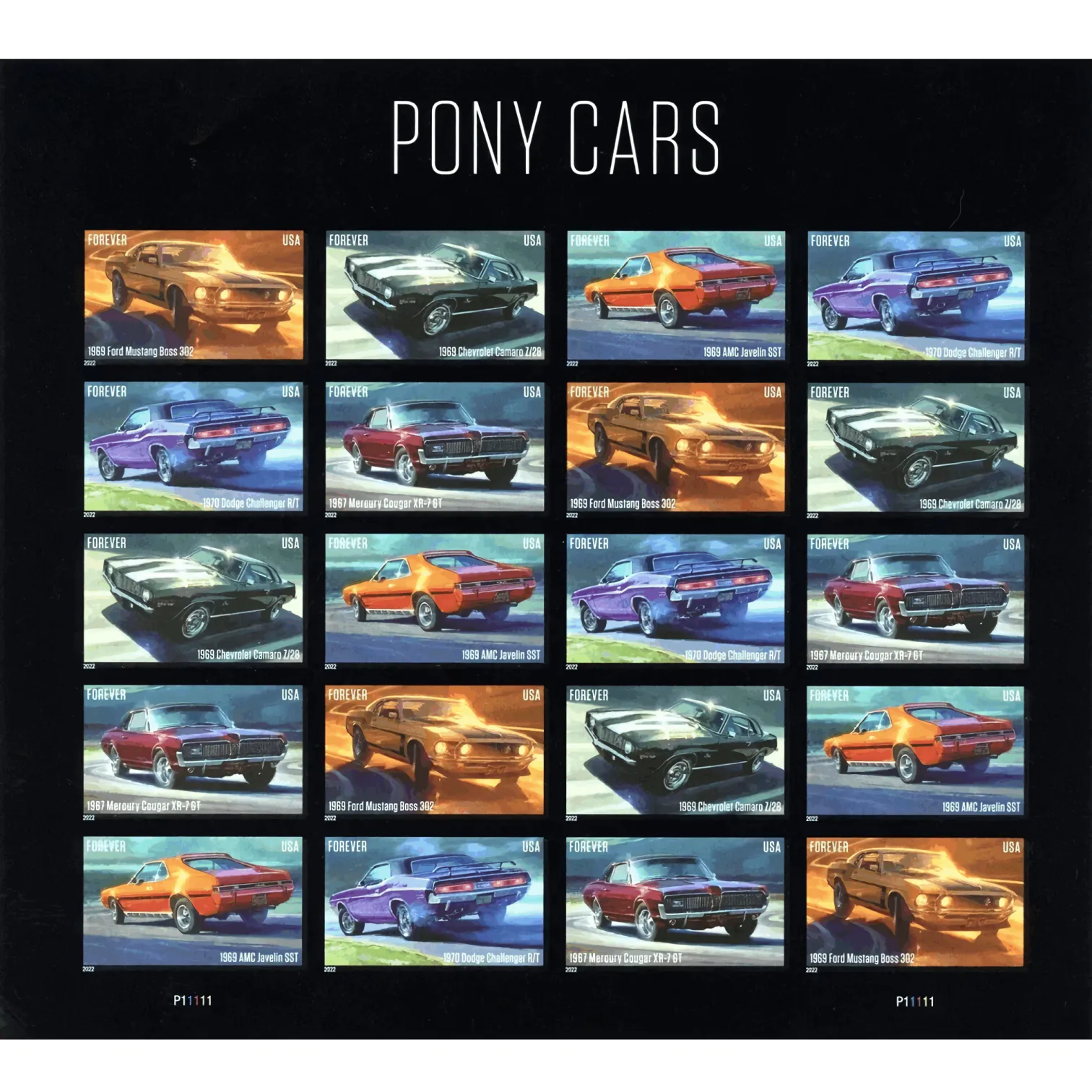 2022 Pony Cars Stamps - Forever Stamps