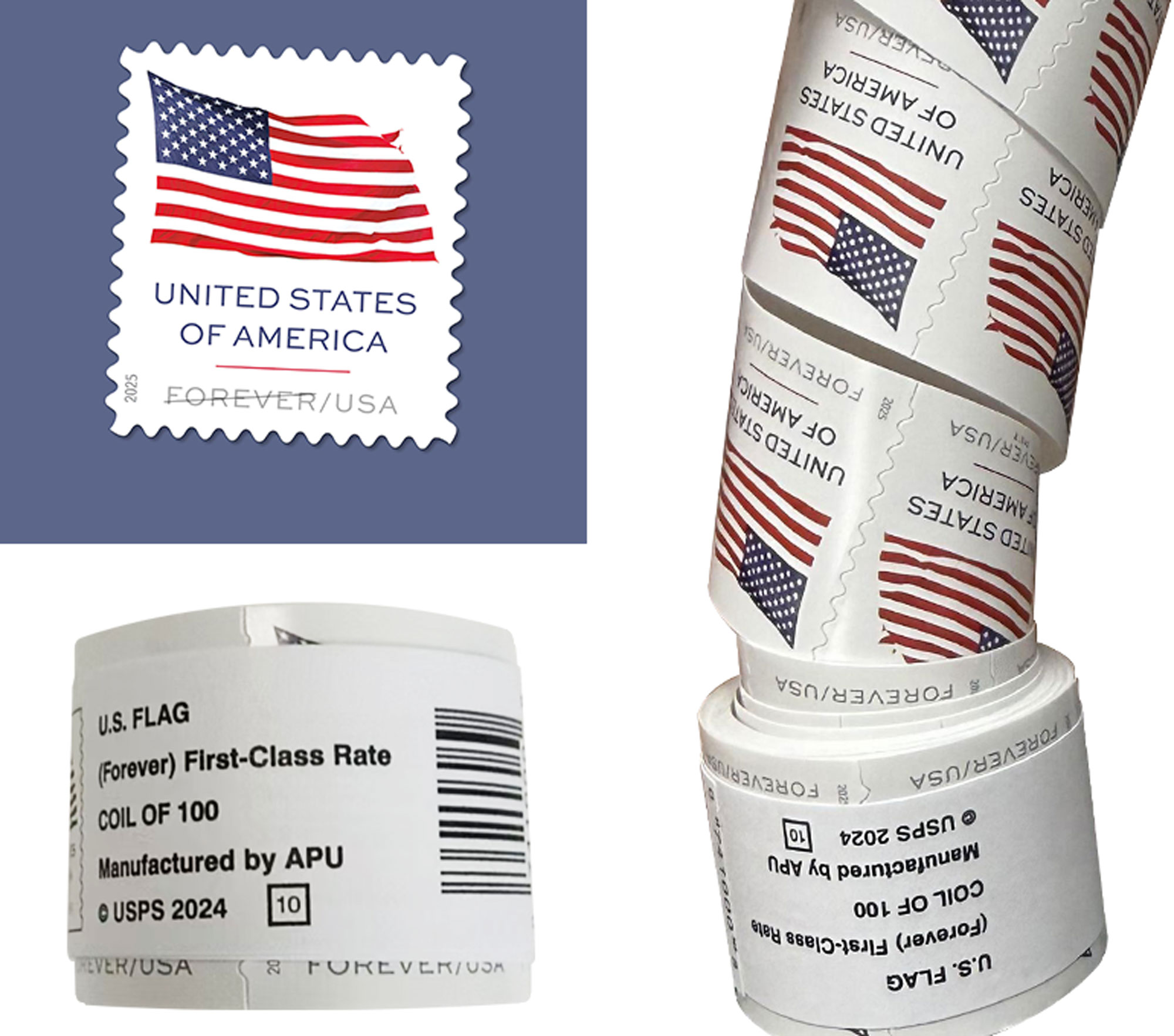 2025 U.S. Flag Stamps，Coil 100 pcs - Forever Stamps