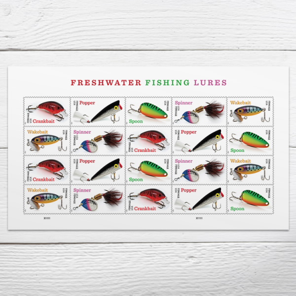 2025 Freshwater Fishing Lures Stamps 100 pcs - Forever Stamps
